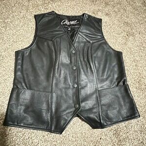Chrome Gear Black Leather Motorcycle Vest Mens Medium Style L-500 Biker Western